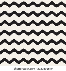 Vector seamless hand drawn wavy lines pattern. Repeating geometric stripes texture. Stylish monochrome background design.