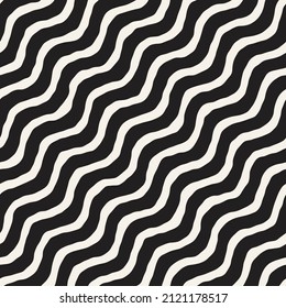 Patrón de líneas onduladas dibujadas a mano sin fisuras del vector. Textura de rayas diagonales geométricas repetitivas. Diseño de fondo monocromo elegante.