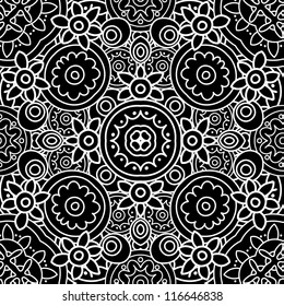vector seamless hand drawn white and black floral pattern background