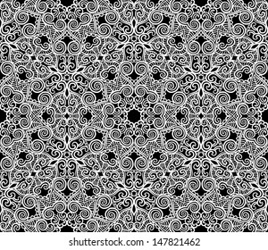 vector seamless hand drawn white and black floral pattern background