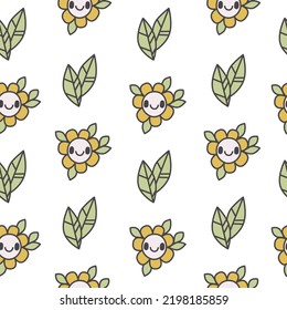 Vector seamless hand drawn yellow flower pattern. Soft pastel colours. Could be used as a background, print, postcard, wallpaper, design elements, decoration.