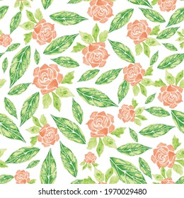Vector seamless hand painted floral and leaves pattern background. Suitable for fabric, invitation cards, gift wrap, scrapbooking, clothing and other design projects.   