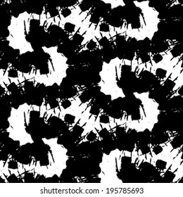 Vector seamless hand painted pattern with bold brush strokes waving and swirling in black and white colors.