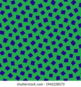 Vector seamless hand-drawn pattern. Abstract texture with blue ink brush strokes. Repeating artistic squares on green background design.