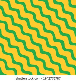 Vector seamless hand-drawn pattern. Abstract texture with ink brush strokes. Repeating green wavy lines on yellow background design.