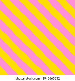Vector seamless hand-drawn pattern. Abstract texture with ink brush strokes. Repeating artistic pink and yellow diagonal lines design.