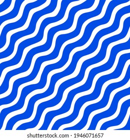 Vector seamless hand-drawn pattern. Abstract texture with ink brush strokes. Repeating white wavy lines on blue background design.