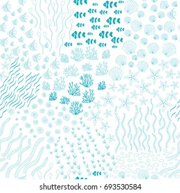 Vector seamless hand-drawn pattern. Abstract sea background.