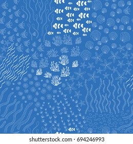 Vector seamless hand-drawn pattern. Abstract sea background