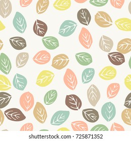 Vector seamless handdrawn pattern from autumn leaves. Fashionable colours. Floral cute background for fabric, cloth design, book covers, manufacturing, wallpapers, print, gift wrap and scrapbooking.