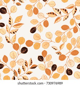 Vector seamless handdrawn pattern from autumn leaves. Fashionable colours. Floral cute background for fabric, cloth design, book covers, manufacturing, wallpapers, print, gift wrap and scrapbooking.