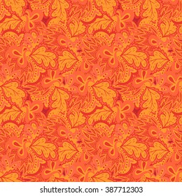 Vector seamless hand-drawn pattern. Orange floral wave background