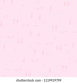 Vector seamless hand-drawn pattern with punctuation marks. Pink background
