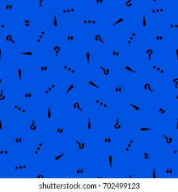 Vector seamless hand-drawn pattern with punctuation marks. Punctuation marks: quotes, ellipsis, commas, exclamation mark, question mark in a blue background