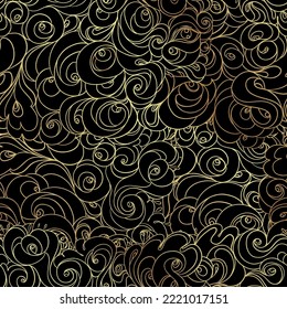 Vector seamless hand-drawn pattern with waves and clouds. Stylish illustration in boho style. Fabrics, textiles, paper, wallpaper. Retro hand drawn ornament. 