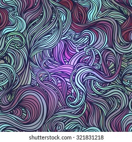 Vector seamless hand-drawn pattern with waves and clouds. Stylish illustration in boho style. Fabrics, textiles, paper, wallpaper. Retro hand drawn ornament.