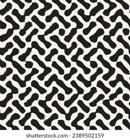Vector seamless hand-painted pattern. Abstract decorative background with brush strokes. Monochrome hand-drawn texture.