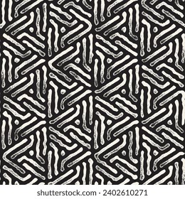 Vector seamless hand-painted pattern. Abstract decorative background with brush strokes. Monochrome hand-drawn texture.