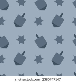 Vector seamless Hanukkah pattern. Dreidel and star of David on a lilac background. Pattern for wrapping paper, background, print, congratulations.