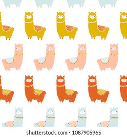 Vector seamless happy llama pattern