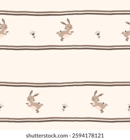 Vector seamless hare pattern with a neutral earthy aesthetic, perfect for modern wallpaper, children s clothing, and cozy woodland-themed decorations