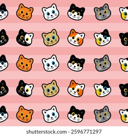 vector seamless head cat cute pattern background