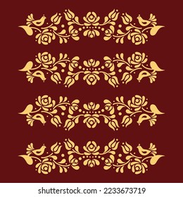 Vector seamless header with gold floral border for decoration design. Banner texture, Border seamless background. Simple geometric Ornament illustration.