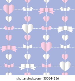 vector seamless heart pattern with bows of ribbon