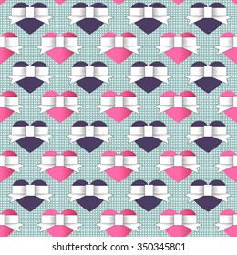vector seamless heart pattern with bows of ribbon