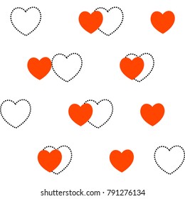 vector seamless heart pattern, Love symbol graphic background, red and black doted line hearts cute pattern on white. Valentine day backdrop