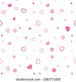 vector seamless hearts pattern, white and pink colors