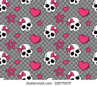 vector seamless with hearts and skulls