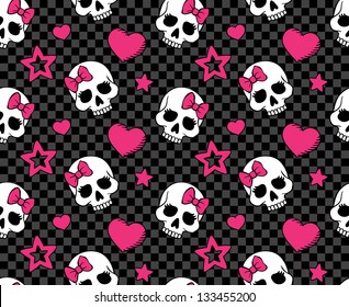 vector seamless with hearts and skulls