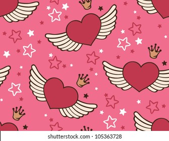 vector seamless with hearts and wings