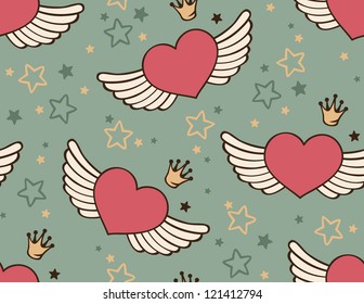 vector seamless with hearts and wings