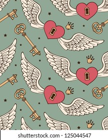 vector seamless with hearts and wings
