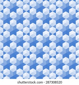 Vector Seamless hexagon pattern. Snowflake pattern. Abstract hexagonal seamless pattern in winter colors. Abstract background. Vector Regular texture. 