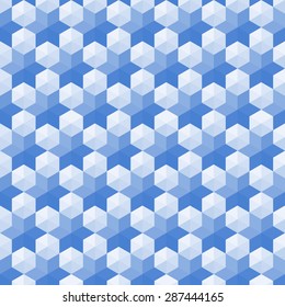 Vector Seamless hexagon pattern. Snowflake pattern. Abstract hexagonal seamless pattern in winter colors. Abstract background. Vector Regular texture. 