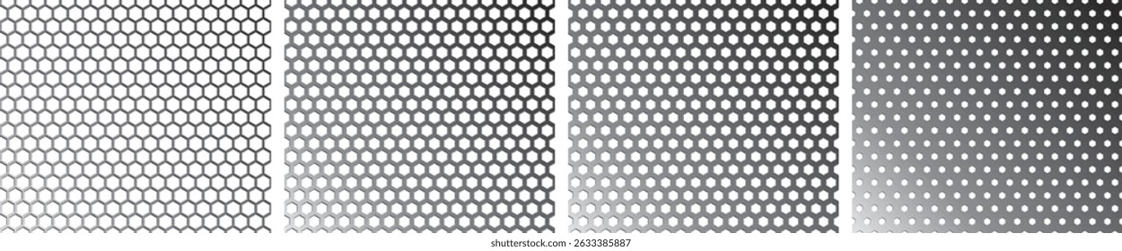 vector seamless hexagon perforated metal plate in four variations