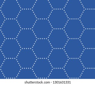 Vector. Seamless hexagons pattern, honeycomb background. The edges of the hexagons are small stars. Layers good separated.