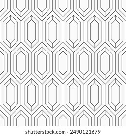 Patrón de hexágonos sin costura de Vector. Textura moderna y elegante de hexágonos alargados. Cuadrícula. Esquema de hexágonos. Fondo de Vector geométrico sin costuras en blanco y negro.