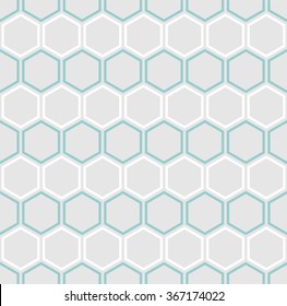 Vector seamless hexagons pattern in white and teal on grey background