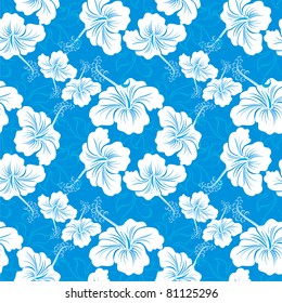 Vector seamless hibiscus flower background . Hawaiian patterns