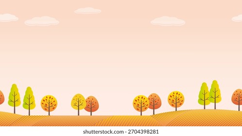 Ilustración De Fondo De Bosque De Otoño De Vector Sin Costuras Con Espacio De Texto. Repetible Horizontalmente.