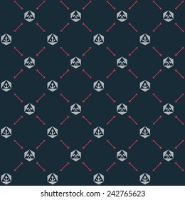 Vector seamless hipster retro pattern, with anchor, crossed axes, arrows. For wallpaper, pattern fills, web page background, blog. Stylish texture.Vintage colors.