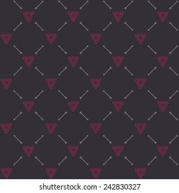 Vector seamless hipster retro pattern, with diamonds, hipster triangle, arrows. For wallpaper, pattern fills, web page background, blog. Stylish texture. Vintage colors.