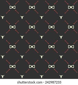 Vector seamless hipster retro pattern, with bull skull, bow ties, arrows. For wallpaper, pattern fills, web page background, blog. Stylish texture. Vintage colors. Flat design.