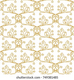 Vector seamless holiday pattern. Christmas background with golden abstract deer on white.