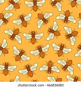 Vector seamless honey bee pattern made in outline style.
