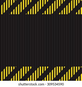 Vector seamless horizontal background of corrugated metal surface black with yellow horizontal lines, the warning about the dangers of